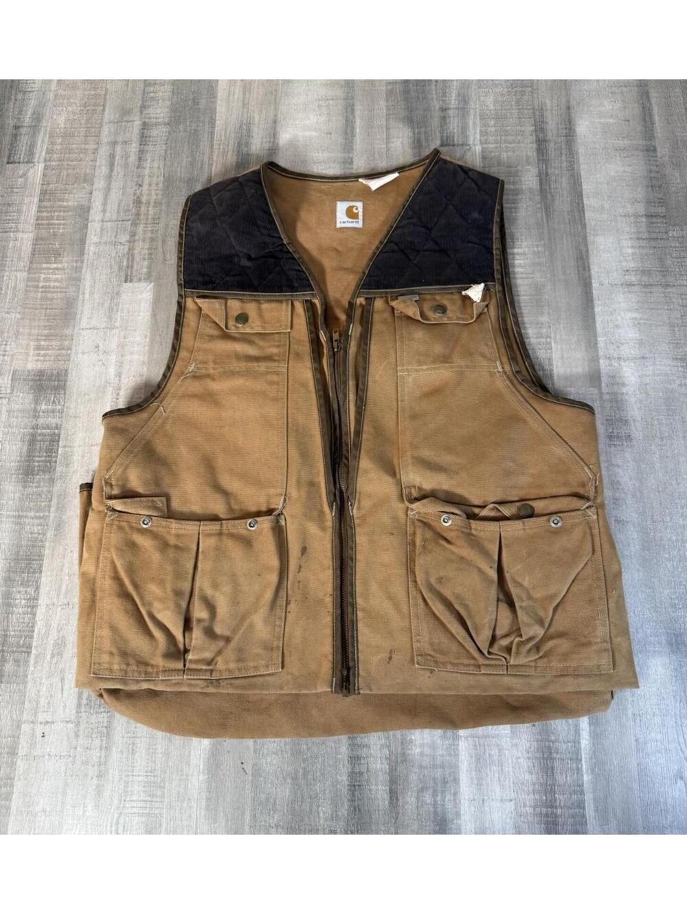 Vintage Carhartt Hunting Shooting Vest Canvas Union Made Full Zip Men’s Large